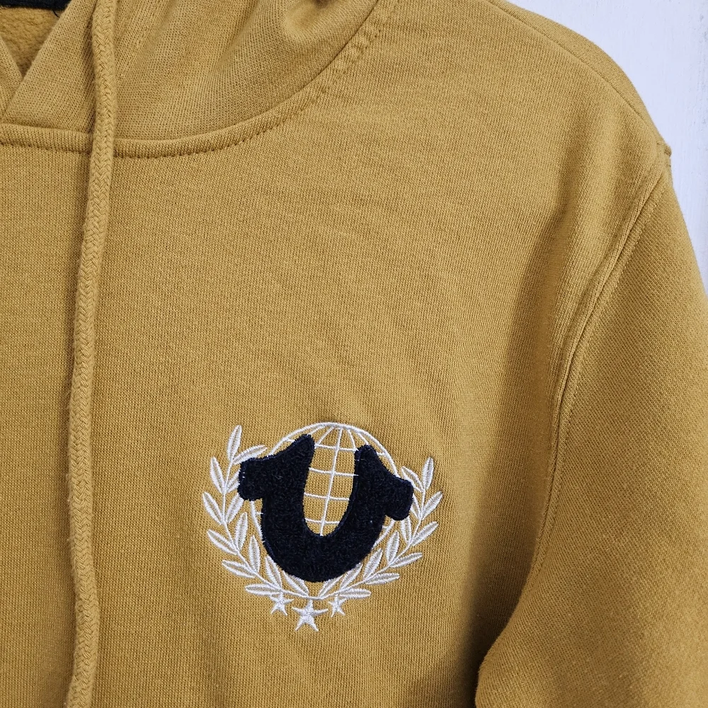 True Religion Sweatshirt Mens Medium Yellow Coast Collegiate Pullover Hoodie